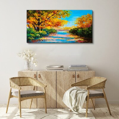 Golden autumn on the river Canvas print