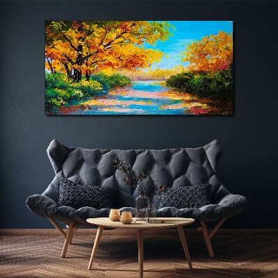 Golden autumn on the river Canvas print