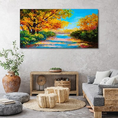 Golden autumn on the river Canvas print