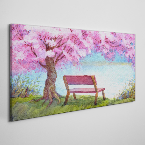 Spring peace under the blossoming cherry tree Canvas print