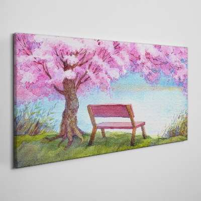 Spring peace under the blossoming cherry tree Canvas print