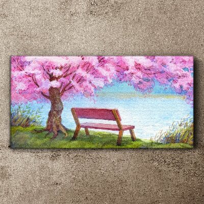 Spring peace under the blossoming cherry tree Canvas print