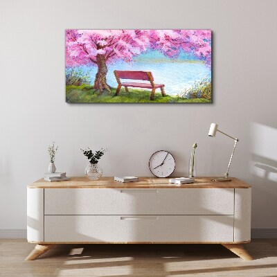 Spring peace under the blossoming cherry tree Canvas print