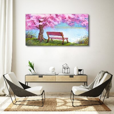 Spring peace under the blossoming cherry tree Canvas print