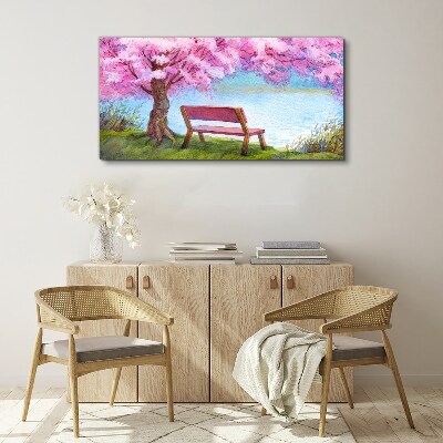 Spring peace under the blossoming cherry tree Canvas print