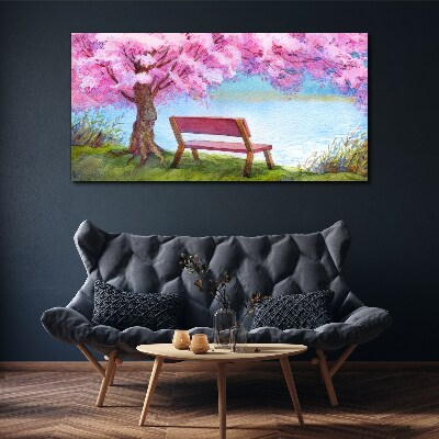 Spring peace under the blossoming cherry tree Canvas print