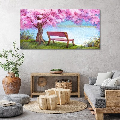 Spring peace under the blossoming cherry tree Canvas print