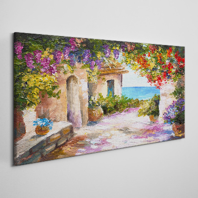 Flowers seascape houses Canvas print