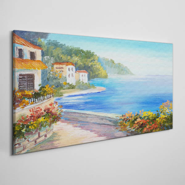 Seaside landscape with colorful houses Canvas print