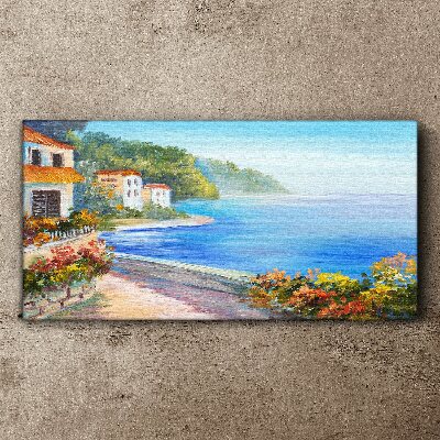 Seaside landscape with colorful houses Canvas print