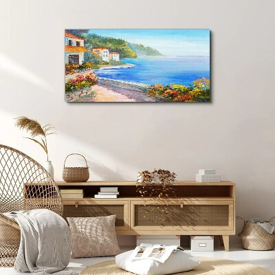Seaside landscape with colorful houses Canvas print