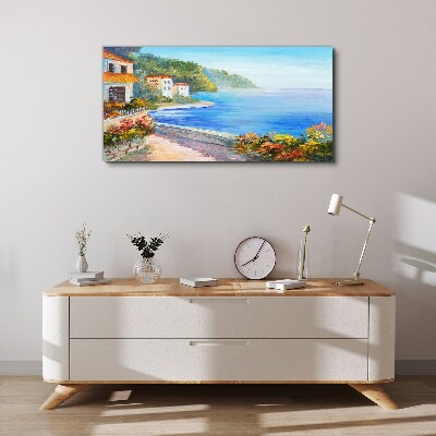 Seaside landscape with colorful houses Canvas print