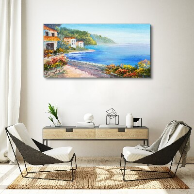 Seaside landscape with colorful houses Canvas print