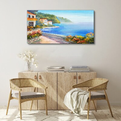 Seaside landscape with colorful houses Canvas print