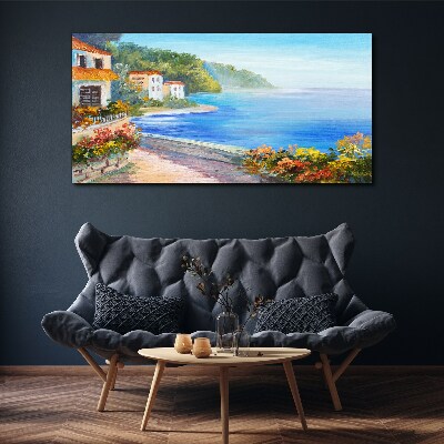 Seaside landscape with colorful houses Canvas print