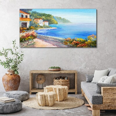 Seaside landscape with colorful houses Canvas print