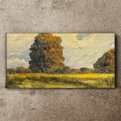 Golden trees in a summer landscape Canvas print