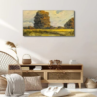 Golden trees in a summer landscape Canvas print