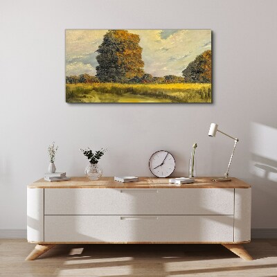Golden trees in a summer landscape Canvas print