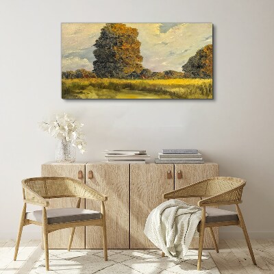 Golden trees in a summer landscape Canvas print