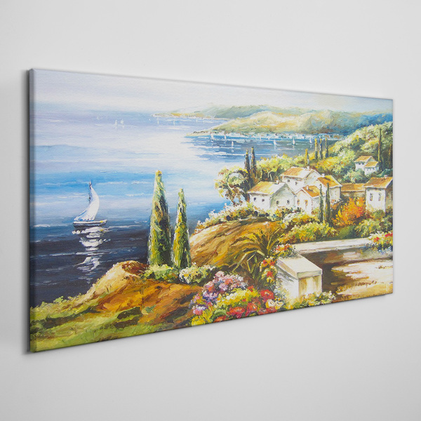 Seaside landscape with a sailboat Canvas print