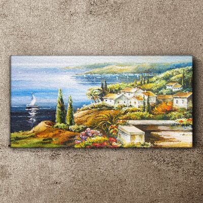Seaside landscape with a sailboat Canvas print