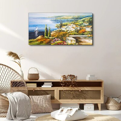 Seaside landscape with a sailboat Canvas print