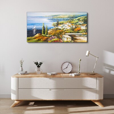Seaside landscape with a sailboat Canvas print