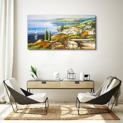 Seaside landscape with a sailboat Canvas print