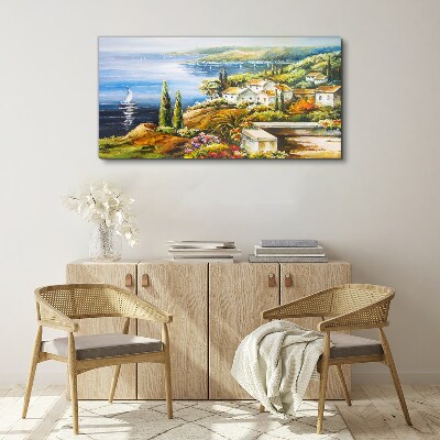 Seaside landscape with a sailboat Canvas print