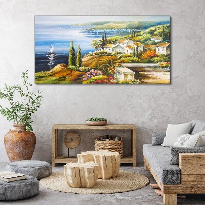 Seaside landscape with a sailboat Canvas print