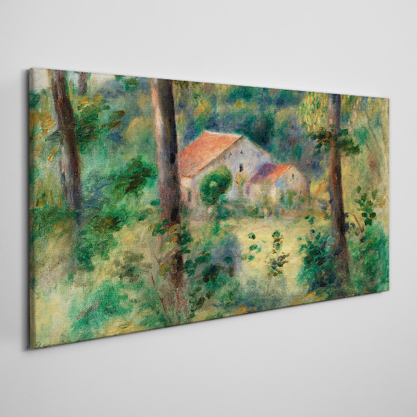 Green landscape with houses Canvas print