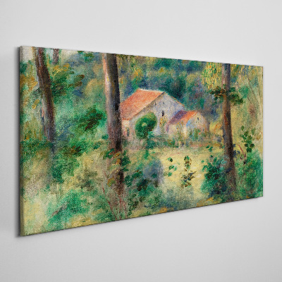 Green landscape with houses Canvas print