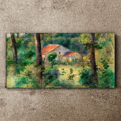 Green landscape with houses Canvas print