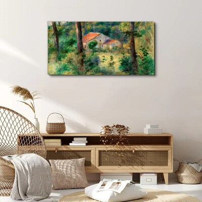 Green landscape with houses Canvas print