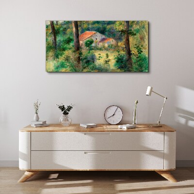 Green landscape with houses Canvas print
