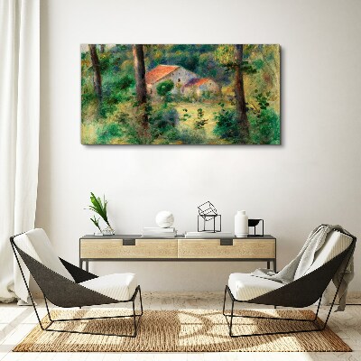 Green landscape with houses Canvas print
