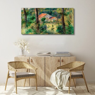 Green landscape with houses Canvas print