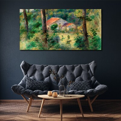 Green landscape with houses Canvas print