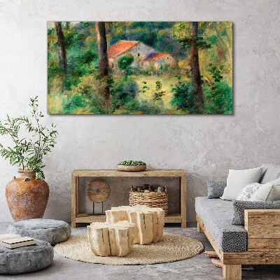 Green landscape with houses Canvas print