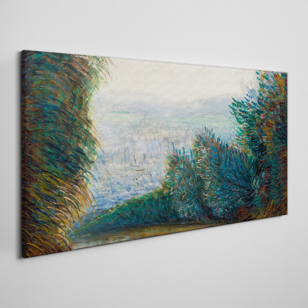 Green landscape with fog Canvas print