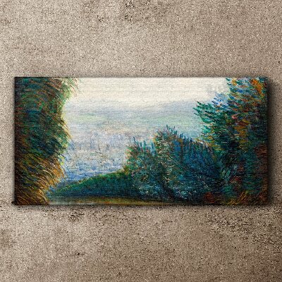 Green landscape with fog Canvas print