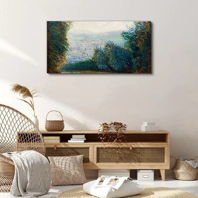 Green landscape with fog Canvas print