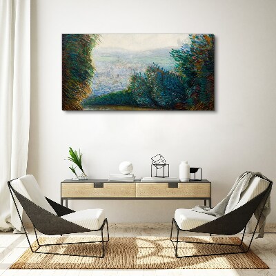 Green landscape with fog Canvas print
