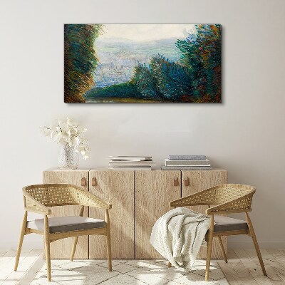 Green landscape with fog Canvas print