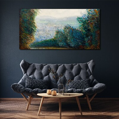 Green landscape with fog Canvas print