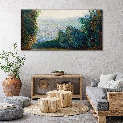 Green landscape with fog Canvas print