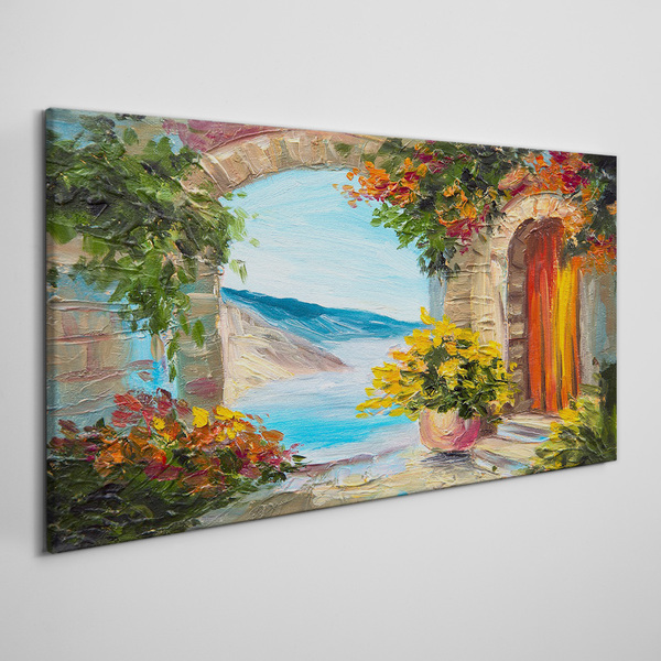 Seaside landscape with flowers Canvas print