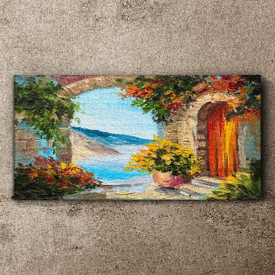 Seaside landscape with flowers Canvas print