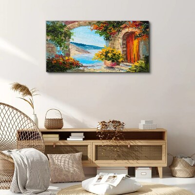 Seaside landscape with flowers Canvas print